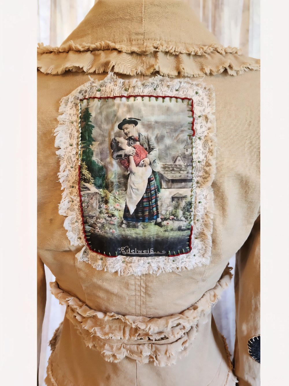 Romantic Alpine Ruffled Jean Jacket with Hand Embroidery - Picture 6 of 8